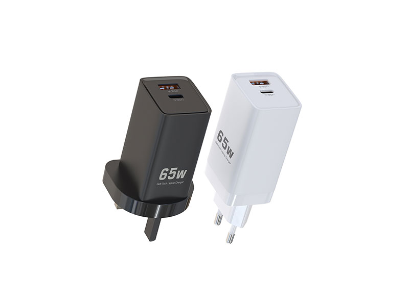 65W 1C1A GaN Fast PD Charger Dual USB-C and USB QC3.0 with Foldable Plug